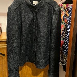 Nice black/grey ladies Loft jacket with black lining inside and snap buttons.